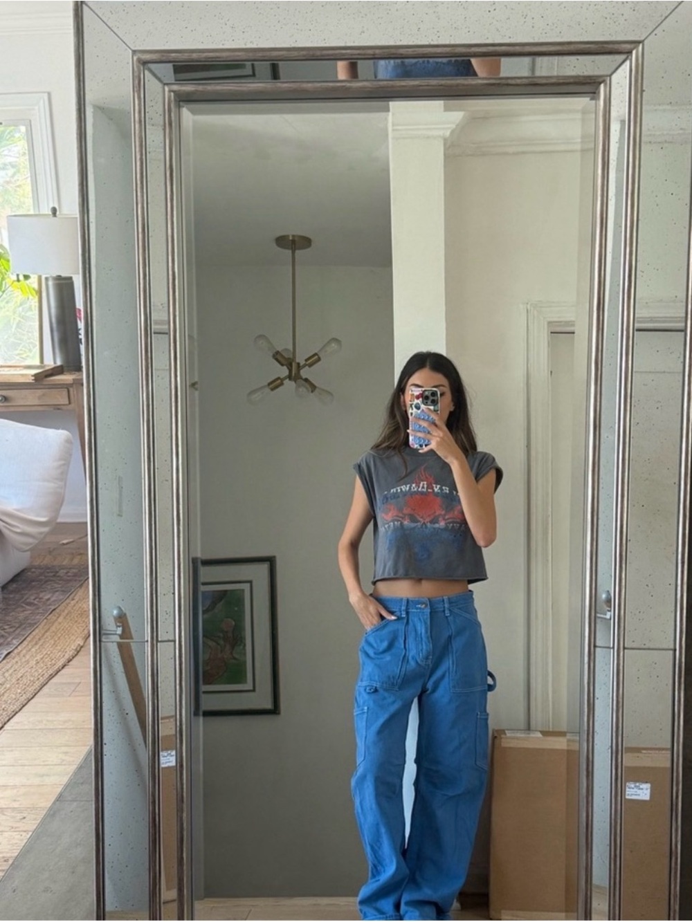 Lioness Teal Blue Boyfriend Cargo Wide-Leg Jeans